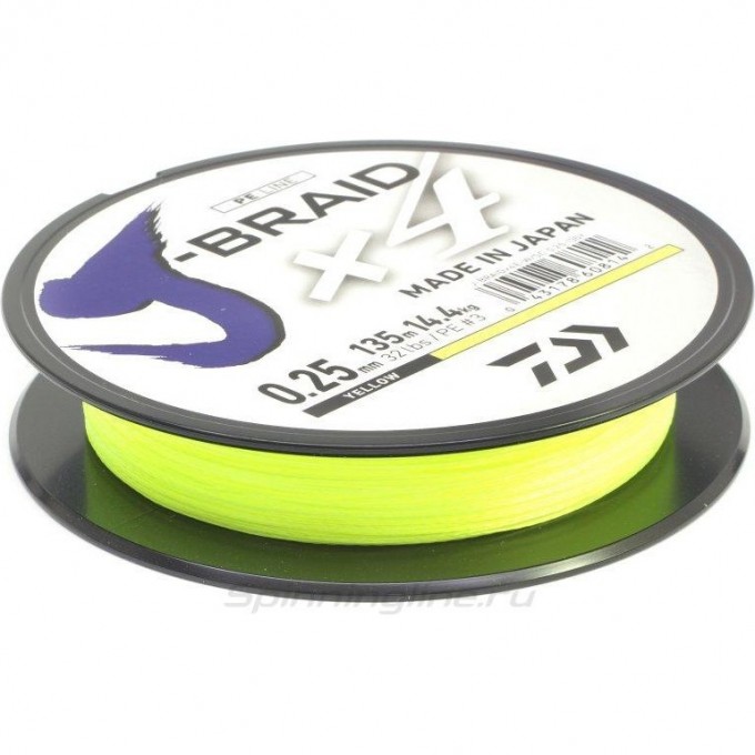 Шнур DAIWA J-Braid X4E-W/SC 0,15мм 135м желтый 12740-015